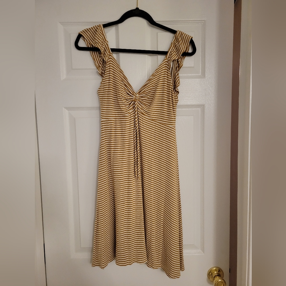 Abbeline mini dress, Size: M, Color: White and Mustard Yellow Stripe